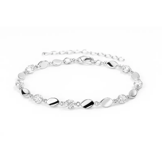 Silver bracelet with beads and crystals on a white background